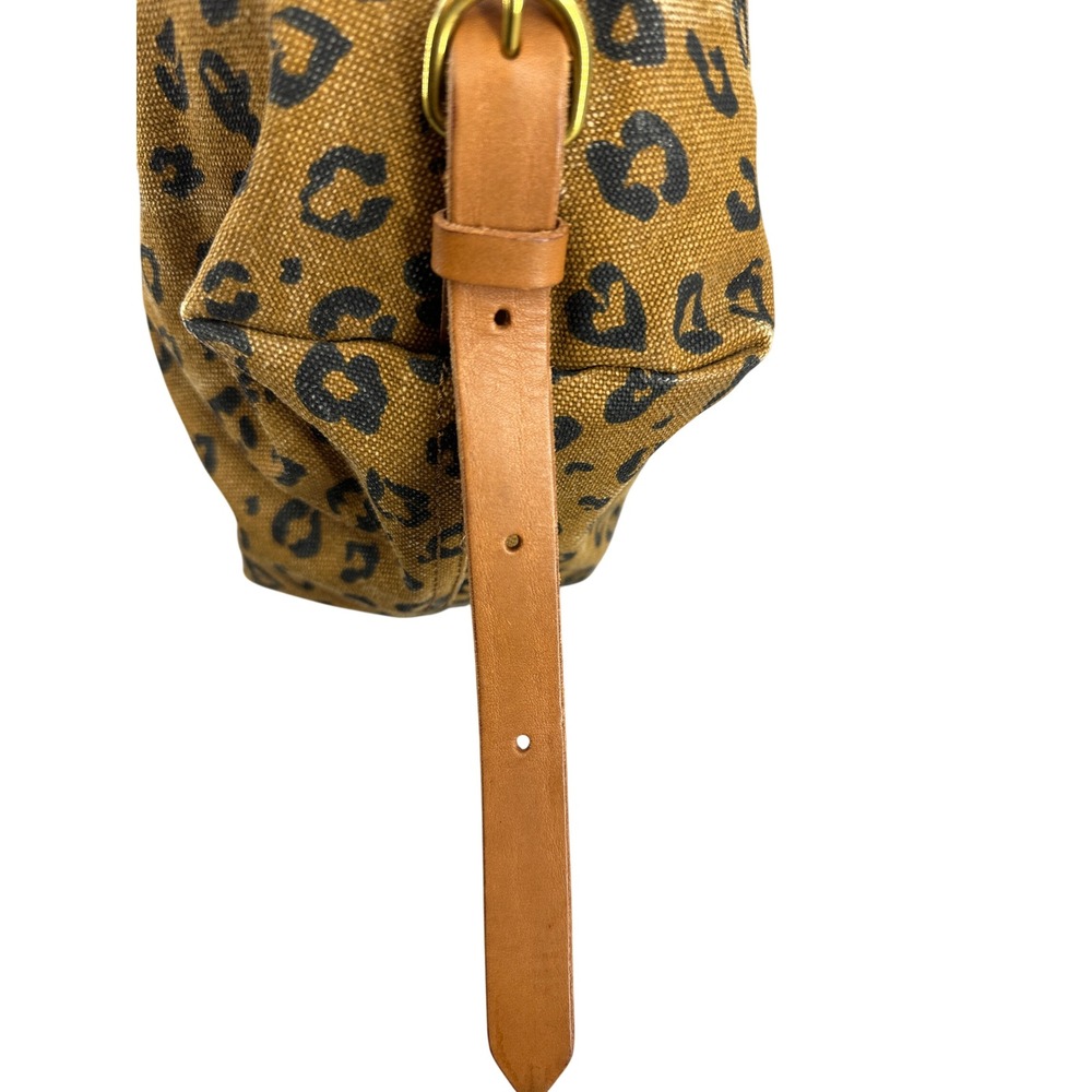 Madewell Canvas Sling Bag Leopard Print Tan Brown Leather Strap Crescent Bag - Picture 9 of 10